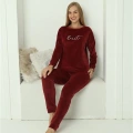 Moda Kadın Kadife Bordo Pijama Takım