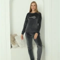 Moda Kadın Kadife Füme Pijama Takım