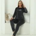 Moda Kadın Kadife Füme Pijama Takım