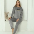 Moda Kadın Kadife Gri Pijama Takım