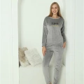 Moda Kadın Kadife Gri Pijama Takım