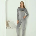 Moda Kadın Kadife Gri Pijama Takım