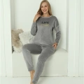Moda Kadın Kadife Gri Pijama Takım
