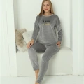 Moda Kadın Kadife Gri Pijama Takım