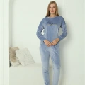 Moda Kadın Kadife Mavi Pijama Takım