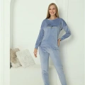 Moda Kadın Kadife Mavi Pijama Takım