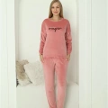 Moda Kadın Kadife Pembe Pijama Takım