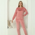 Moda Kadın Kadife Pembe Pijama Takım