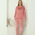 Moda Kadın Kadife Pembe Pijama Takım
