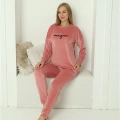 Moda Kadın Kadife Pembe Pijama Takım
