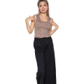 Moda Kadın Kalın Askılı Body Bol Paça Pantolon 2`li Takım Kahve