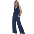 Moda Kadın Kalın Askılı Body Bol Paça Pantolon 2`li Takım Lacivert
