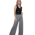 Moda Kadın Kalın Askılı Body Bol Paça Pantolon 2`li Takım Siyah