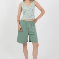 Moda Kadın Kalın Askılı Pamuk Penye Şortlu Crop Takım SuYeşili
