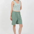 Moda Kadın Kalın Askılı Pamuk Penye Şortlu Crop Takım SuYeşili
