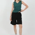 Moda Kadın Kalın Askılı Pamuk Penye Şortlu Takım Yeşil