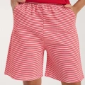 Moda Kadın Kırmızı Kurdele Detaylı Çizgili Şortlu Pijama Takımı