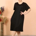 Moda Kadın Kısa Kol Diz Altı Over Size Siyah Ev Elbisesi - Geceliği