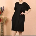 Moda Kadın Kısa Kol Diz Altı Over Size Siyah Ev Elbisesi - Geceliği
