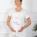 Moda Kadın Kısa Kol Hamile Lohusa Pijama Takımı Ekru