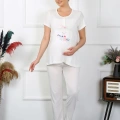 Moda Kadın Kısa Kol Hamile Lohusa Pijama Takımı Ekru