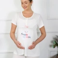 Moda Kadın Kısa Kol Hamile Lohusa Pijama Takımı Ekru