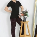 Moda Kadın Kısa Kol Pamuk Penye Pijama Takım Siyah