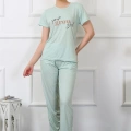 Moda Kadın Kısa Kol Pijama Takım Su Yeşili