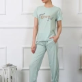 Moda Kadın Kısa Kol Pijama Takım Su Yeşili