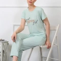 Moda Kadın Kısa Kol Pijama Takım Su Yeşili