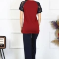Moda Kadın Kolu Dantelli Penye Pijama Takım Bordo