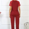 Moda Kadın Kolu Dantelli Penye Pijama Takım Bordo