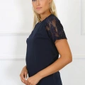 Moda Kadın Kolu Dantelli Penye Pijama Takım Lacivert