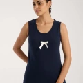 Moda Kadın Lacivert Kurdele Detaylı Çizgili Şortlu Pijama Takımı