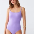Moda Kadın Lila Minimal Askılı Tek Parça Mayo