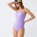 Moda Kadın Lila Minimal Askılı Tek Parça Mayo
