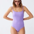 Moda Kadın Lila Minimal Askılı Tek Parça Mayo