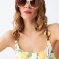 Moda Kadın Limon Desenli Aksesuar Askılı Tek Parça Mayo – Ekru