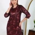 Moda Kadın Micro Kumaş Mini Parlak Elbise Bordo