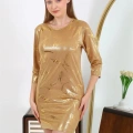Moda Kadın Micro Kumaş Mini Parlak Elbise Sarı