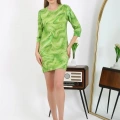 Moda Kadın Micro Kumaş Mini Parlak Elbise Yeşil