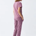 Moda Kadın Mor Patili Tavşan Baskılı Cepli Pijama Takımı