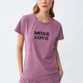 Moda Kadın Mor Yıldız Desenli Penye Kısa Kol Pijama Takımı