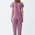 Moda Kadın Mor Yıldız Desenli Penye Kısa Kol Pijama Takımı