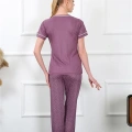 Moda Kadın Mürdüm Kısa Kol Pijama Takım