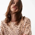 Moda Kadın Oversize Bej Leopar Desenli Pamuklu Kalın Pijama Takımı