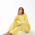 Moda Kadın Oversize Sarı Desenli Pamuklu Kalın Pijama Takımı