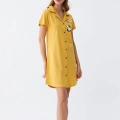 Moda Kadın Pamuk Penye Kısa Kol Düğmeli Sarı Tunik Gecelik