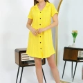 Moda Kadın Pamuk Penye Kısa Kol Düğmeli Sarı Tunik Gecelik