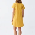 Moda Kadın Pamuk Penye Kısa Kol Düğmeli Sarı Tunik Gecelik